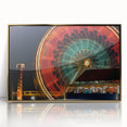 Acrylic print of Santa Monica scenery in gold frame, showcasing mid-century modernist style, ideal for nursery wall decor.