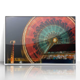 Framed acrylic print of Santa Monica with muted pastel tones and art deco style, ideal for modern nursery wall art.