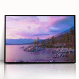 Large abstract wall art depicting the Sierra Nevada in muted earth tones, framed in black acrylic.