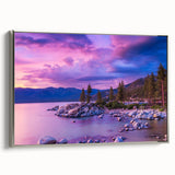 Framed canvas of Sierra Nevada landscape in muted earth tones, ideal for a vintage-inspired office setting.