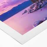 Art deco poster of Sierra Nevada landscape in muted earth tones on rolled canvas, suitable for dining room wall art.