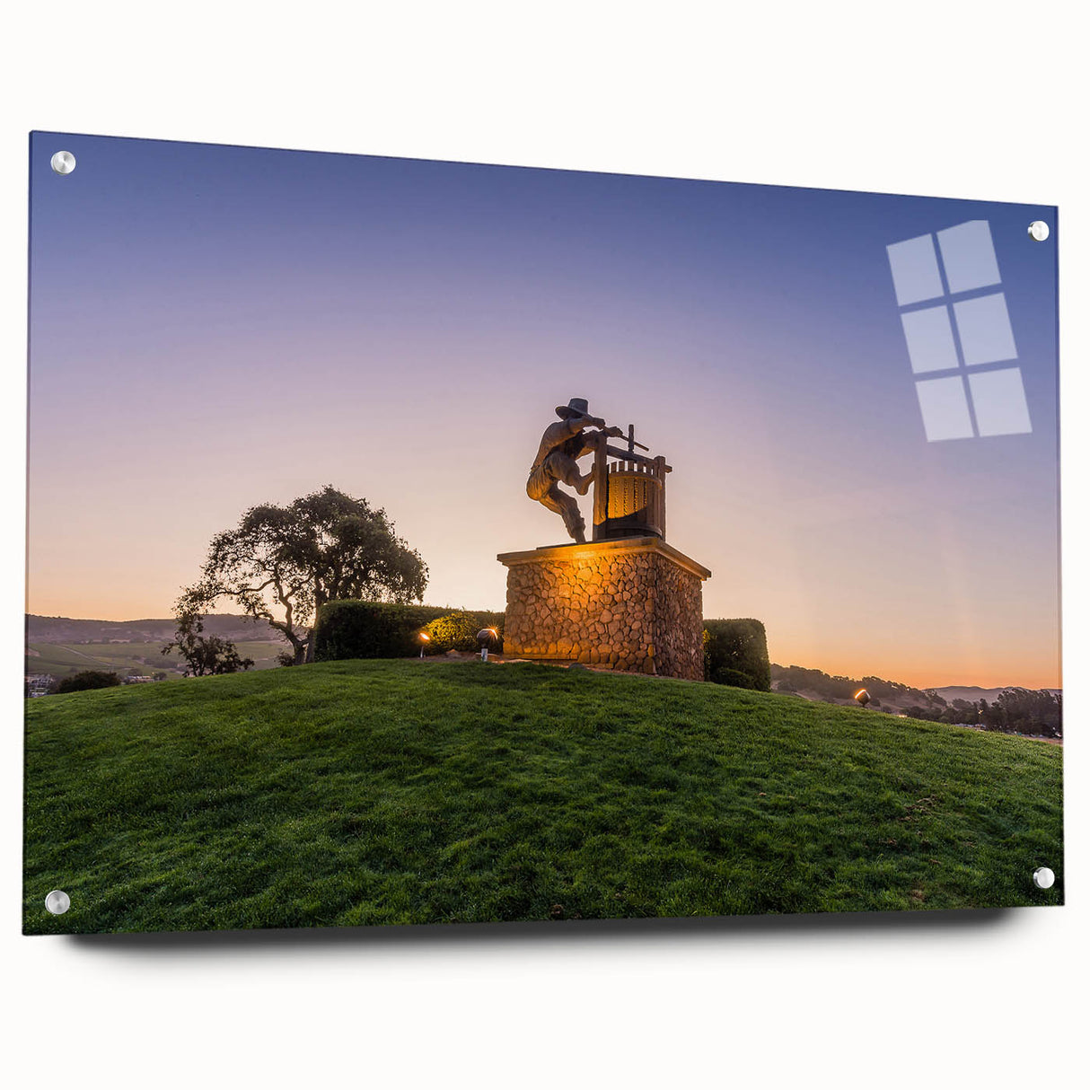 Acrylic print of a large abstract landscape with blue and green tones, suitable for bedroom or dining room decor.