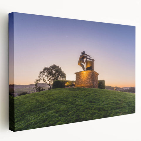 Side view of a stretched canvas depicting the Sonoma, California landscape in muted earth tones.