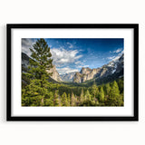Abstract art print of Yosemite scenery in colorful, textured style on a large framed canvas, ideal for living room decor.