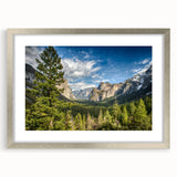 Textured art print of Yosemite scenery in muted earth tones on a framed canvas, suitable for bedroom decor.