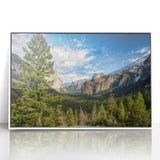 Acrylic print of Yosemite scenery in muted earth tones, framed in white, suitable for modern art wall decor.