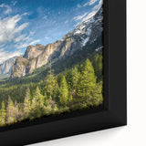 Extra large framed canvas featuring a textured depiction of Yosemite in black with colorful accents.