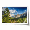 Yosemite National Park scenery on a rolled print, featuring vivid green and blue tones, suitable as art wall dining room.