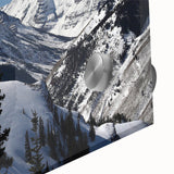 Acrylic print of large abstract aspen trees in autumn hues, ideal for dining room art in a mid-century modernist style.