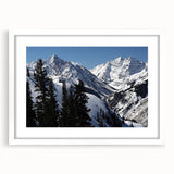 Abstract art print of Aspen scenery in muted earth tones on a framed white mat, ideal for dining room decor.