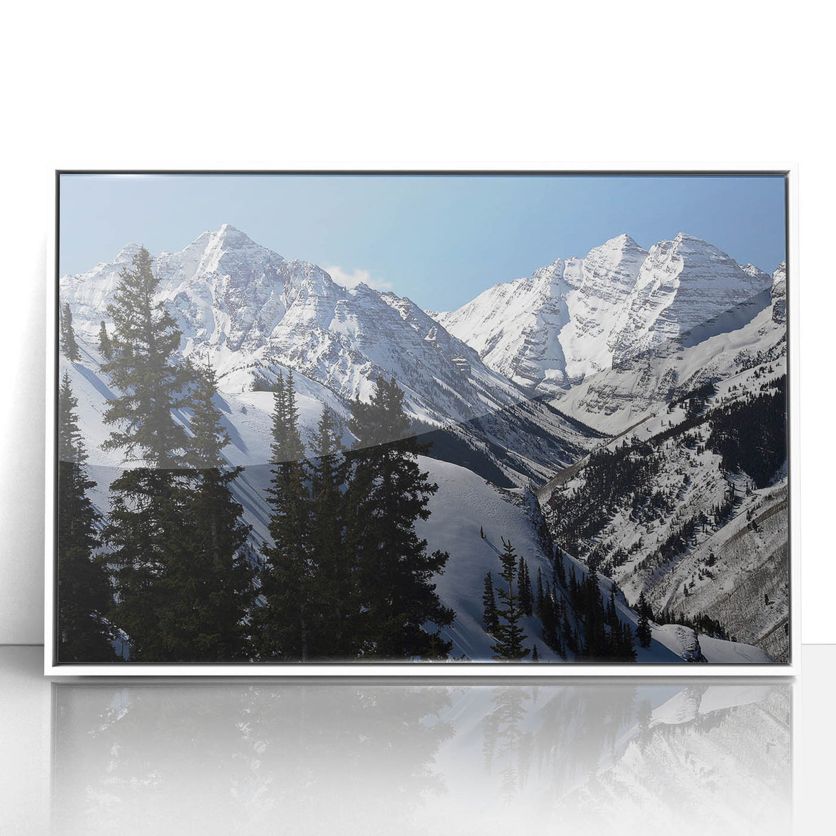 Acrylic print of Aspen, Colorado scenery in art deco style with muted earth tones.