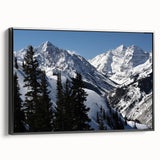 Black and white framed canvas of Aspen, Colorado landscape, ideal for bedroom wall decor.