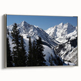 Framed canvas featuring a vintage-style landscape painting of Aspen, Colorado in colorful hues, ideal for living room decor.