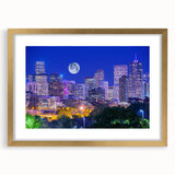 Textured abstract art print of Denver scenery in muted earth tones, framed in gold.