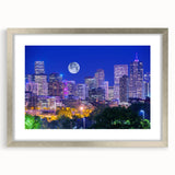 Textured abstract art print of Denver skyline in muted gray and silver tones, framed with a mat.