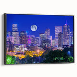 Black and white framed canvas of Denver landscape, ideal for bedroom wall decor.
