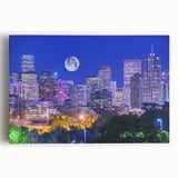 Black and white large art print of Denver skyline on stretched canvas, suitable for kitchen wall art.