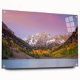Acrylic print of Maroon Bells, Colorado, in vibrant autumn colors, ideal for dining room decor.