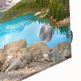 Acrylic print of the Rocky Mountains in muted earth tones, ideal for dining room art in a mid-century modernist style.