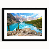 Extra large framed wall art depicting abstract, colorful Rocky Mountains, ideal for living room decor.