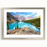 Textured art print of the Colorado Rocky Mountains in muted earth tones, framed in silver, ideal for bedroom decor.