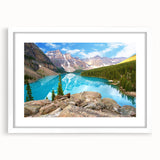 Abstract art print of the Colorado Rocky Mountains in muted earth tones, framed with a white mat.