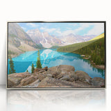 Mid-century modernist art of the Rocky Mountains in muted earth tones, framed acrylic, ideal for nursery wall art.