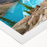 Art deco poster of the Colorado Rocky Mountains in muted earth tones on rolled canvas, suited for dining room decor.