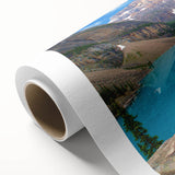 Art deco poster of the Rocky Mountains in pastel shades on rolled canvas, ideal for nursery wall art.