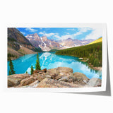 Rocky Mountain landscape in earth tones on a rolled canvas, suitable for art wall dining room.