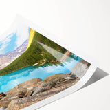 Extra large wall art depicting the Rocky Mountains in muted earth tones on a rolled print.