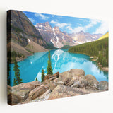 Large canvas print of the Rocky Mountains in earthy green and brown tones, ideal for kitchen wall art.