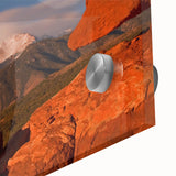 Large abstract depiction of Colorado Springs in muted earth tones on acrylic glass.