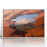 Acrylic print of Colorado Springs scenery in art deco style with pastel colors, ideal for modern nursery wall art.