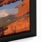 Framed canvas of Colorado Springs scenery in textured black with colorful accents, suitable for large living room walls.