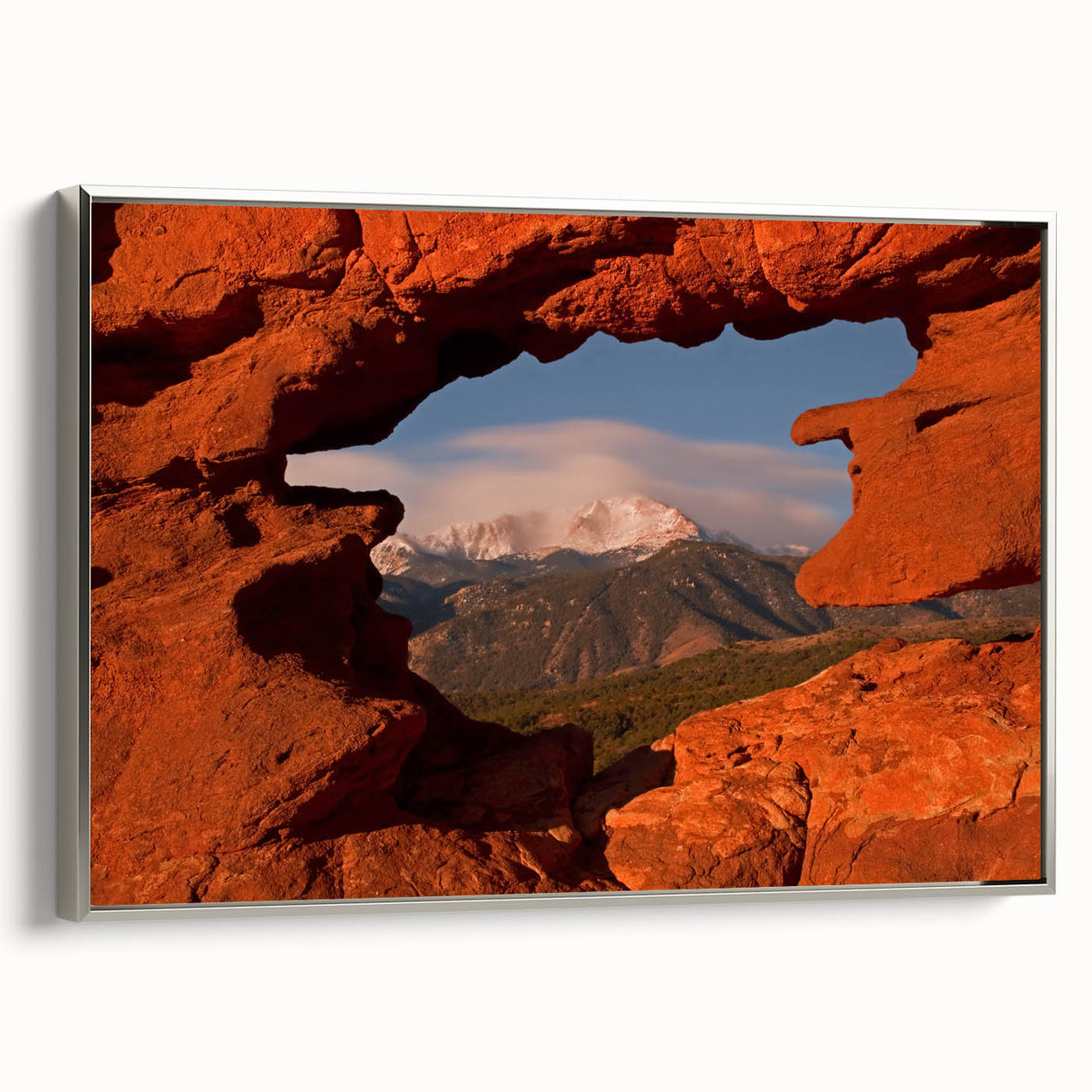 Framed canvas of a vintage-style landscape art painting depicting Colorado Springs.