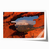 Extra large rolled print of Colorado Springs scenery with floral elements in soft green and blue tones.