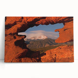 Black and white stretched canvas depicting the Colorado Springs skyline, ideal for kitchen wall art or bedroom decor.
