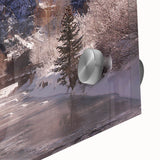 Large abstract wall art of Telluride, Colorado in mid-century modernist style on acrylic glass, using muted earth tones.