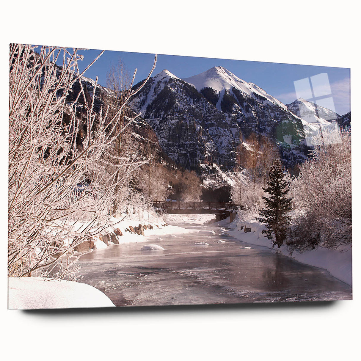 Acrylic glass print of a serene Telluride, Colorado landscape in muted earth tones, suitable for bedroom or dining room art.