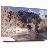 Acrylic glass print of a serene Telluride, Colorado landscape in muted earth tones, suitable for bedroom or dining room art.