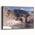 Black and white framed canvas depicting a vintage-style Telluride, Colorado landscape, ideal for bedroom decor.