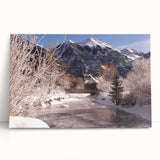Black and white scenic photograph of Telluride, Colorado on stretched canvas.