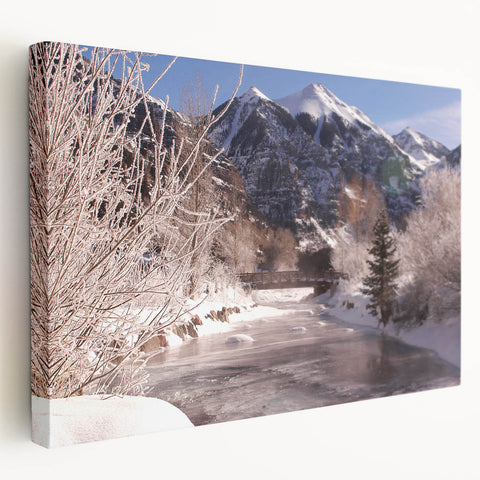 Large canvas print of Telluride, Colorado landscape in muted earth tones, suitable for kitchen wall art.