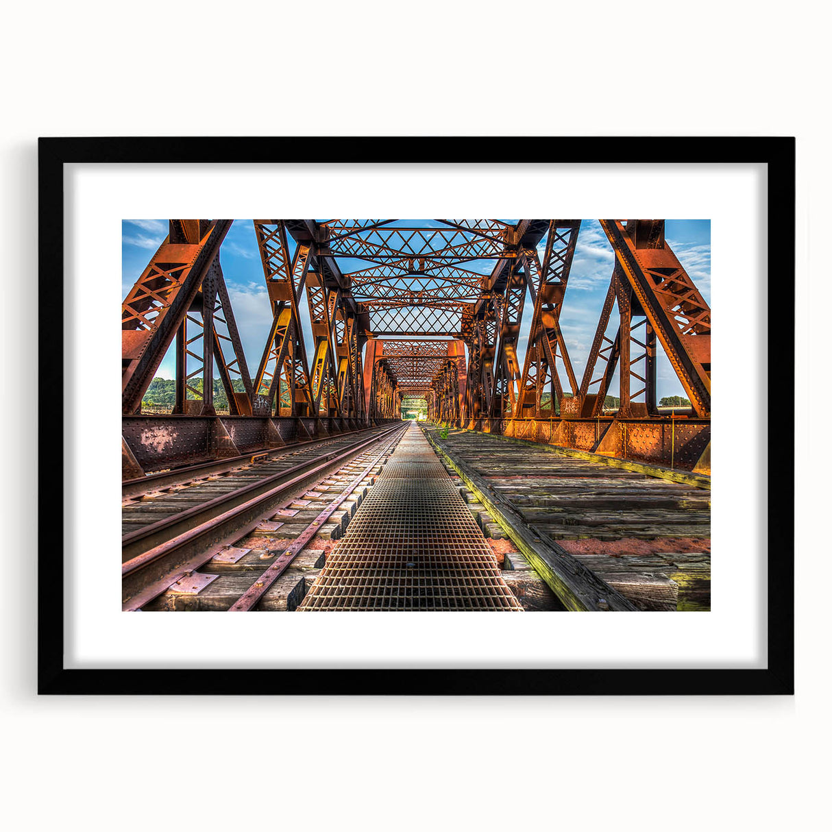 Extra large framed abstract art print depicting vibrant, colorful scenery of Connecticut, ideal for living room decor.
