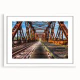 Abstract art print of Connecticut scenery in muted green and blue tones on a white-framed, matted poster.