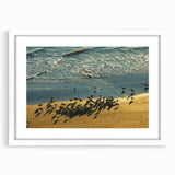 Abstract art print of Daytona scenery in muted blue tones on a white framed canvas, suitable for dining room decor.