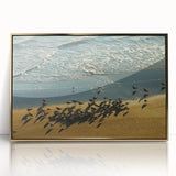 Mid-century modernist Daytona scenery in muted gold and blue tones on a framed acrylic, suitable for modern art wall decor.