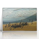 Daytona beach scene in art deco style, with soft pastel colors on a white framed acrylic, suitable for nursery wall art.