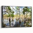 Black and white framed canvas of Everglades landscape, ideal for bedroom wall art in vintage poster style.